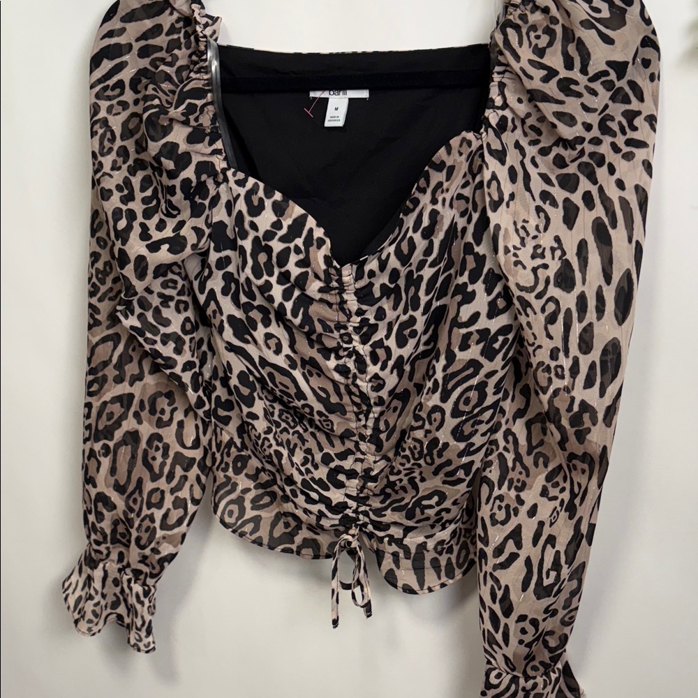 Bar III Leopard Print Puff Sleeve Blouse